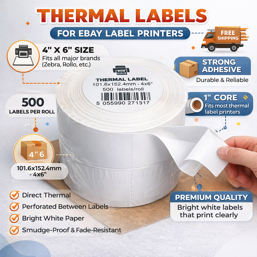 4×6 Thermal Label Rolls – 500 Postage Labels